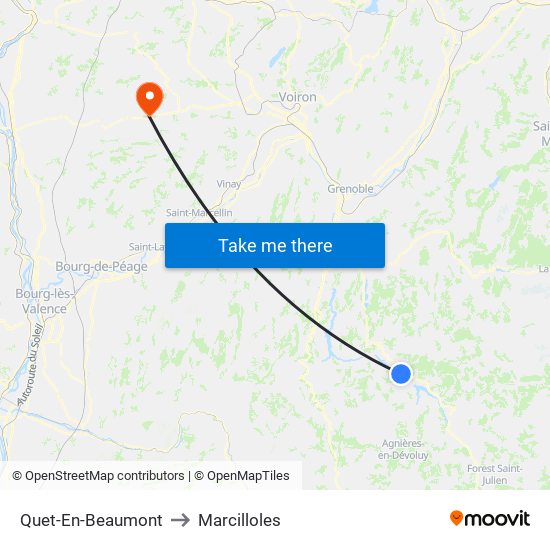 Quet-En-Beaumont to Marcilloles map