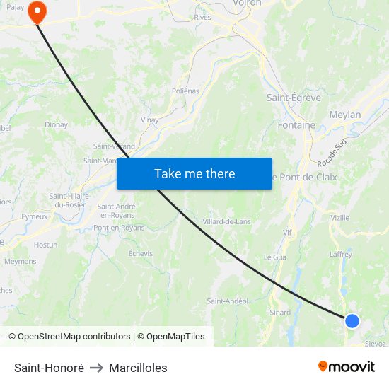 Saint-Honoré to Marcilloles map