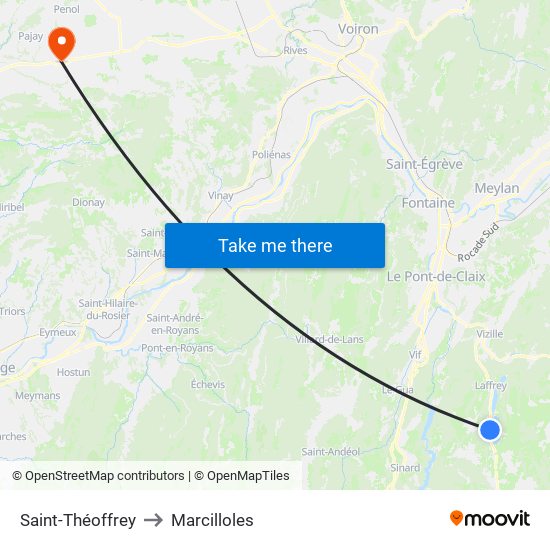 Saint-Théoffrey to Marcilloles map