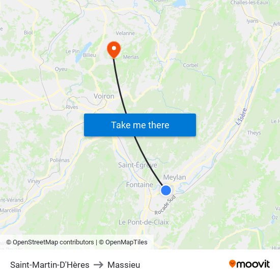Saint-Martin-D'Hères to Massieu map