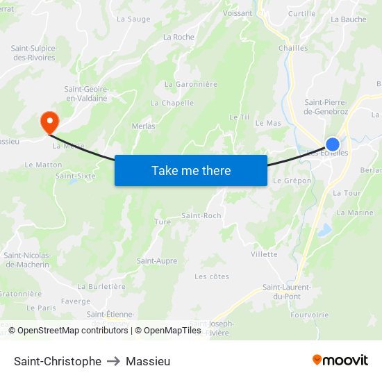 Saint-Christophe to Massieu map