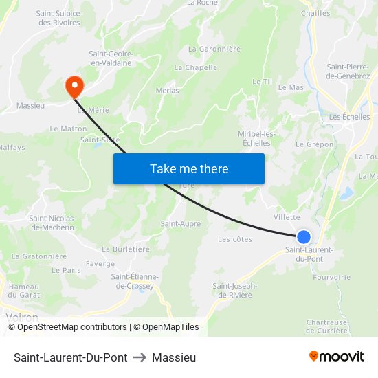 Saint-Laurent-Du-Pont to Massieu map
