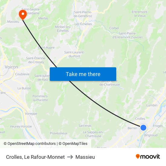 Crolles, Le Rafour-Monnet to Massieu map
