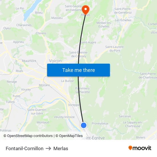 Fontanil-Cornillon to Merlas map