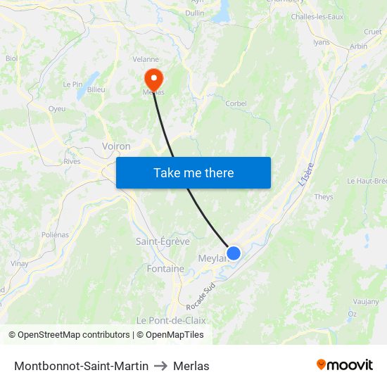 Montbonnot-Saint-Martin to Merlas map