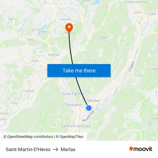 Saint-Martin-D'Hères to Merlas map