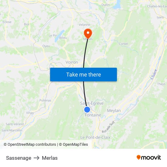 Sassenage to Merlas map