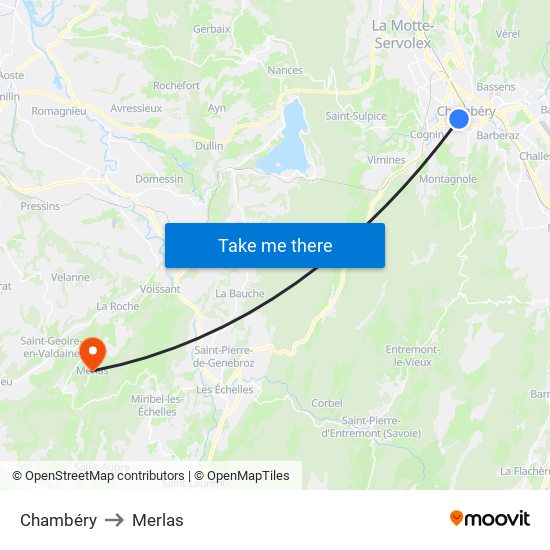 Chambéry to Merlas map