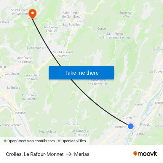 Crolles, Le Rafour-Monnet to Merlas map