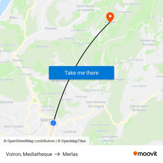 Voiron, Mediatheque to Merlas map