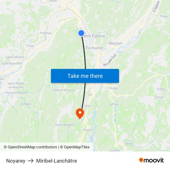 Noyarey to Miribel-Lanchâtre map