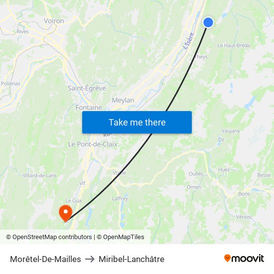 Morêtel-De-Mailles to Miribel-Lanchâtre map