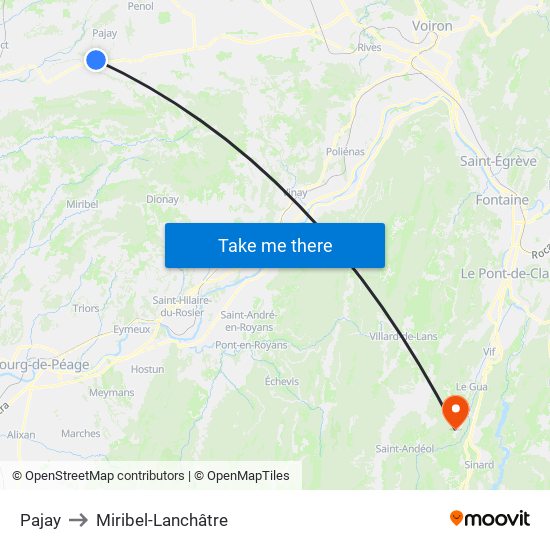 Pajay to Miribel-Lanchâtre map
