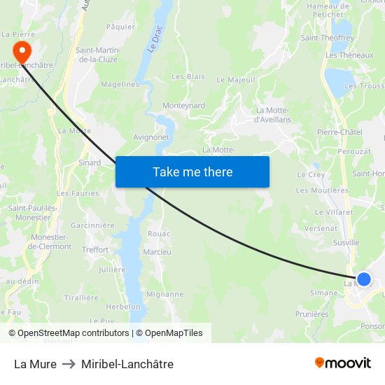 La Mure to Miribel-Lanchâtre map