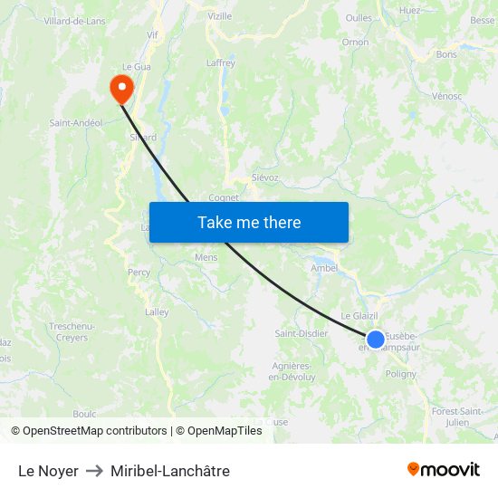 Le Noyer to Miribel-Lanchâtre map