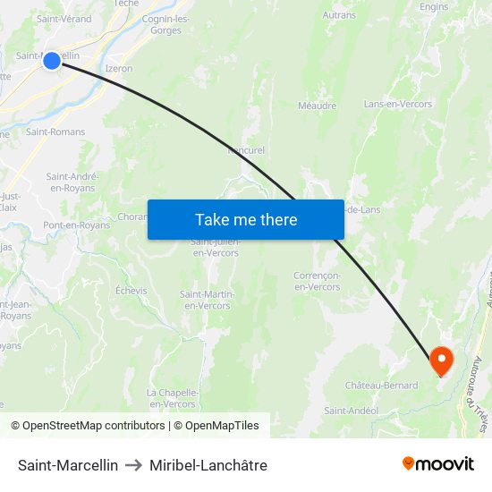 Saint-Marcellin to Miribel-Lanchâtre map