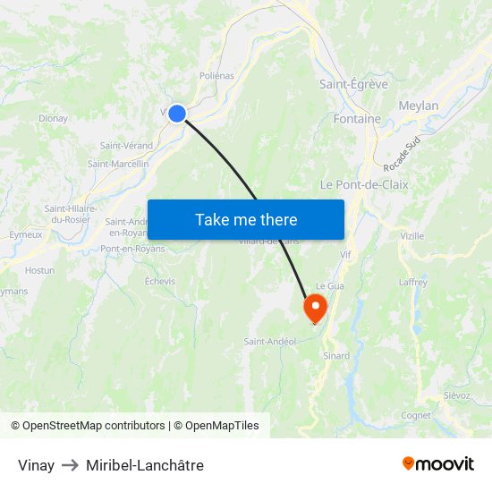 Vinay to Miribel-Lanchâtre map