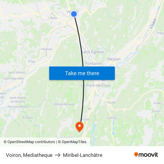 Voiron, Mediatheque to Miribel-Lanchâtre map