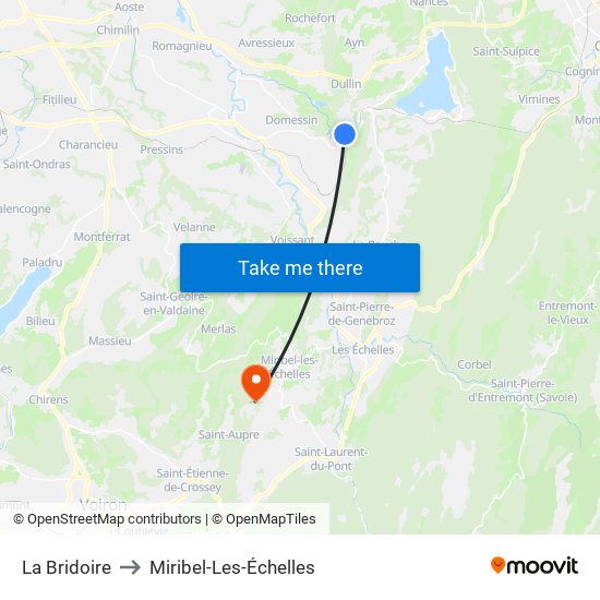 La Bridoire to Miribel-Les-Échelles map