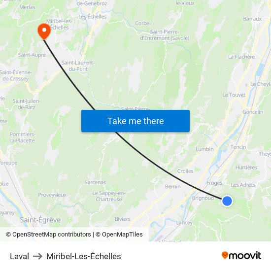 Laval to Miribel-Les-Échelles map