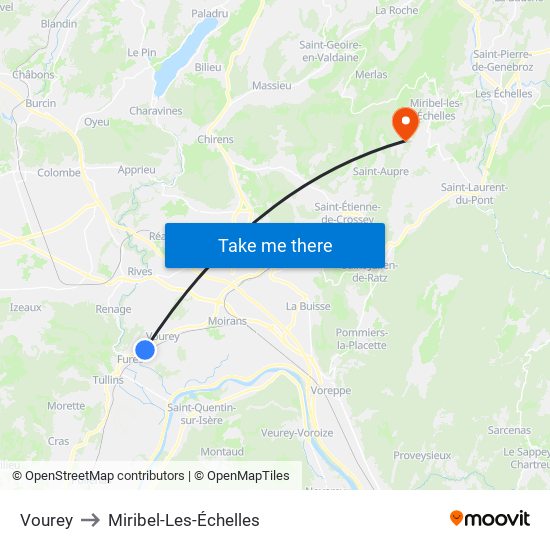 Vourey to Miribel-Les-Échelles map