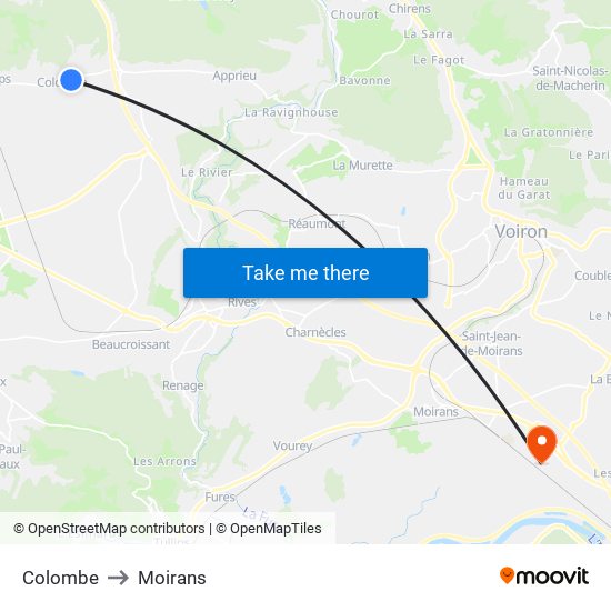 Colombe to Moirans map