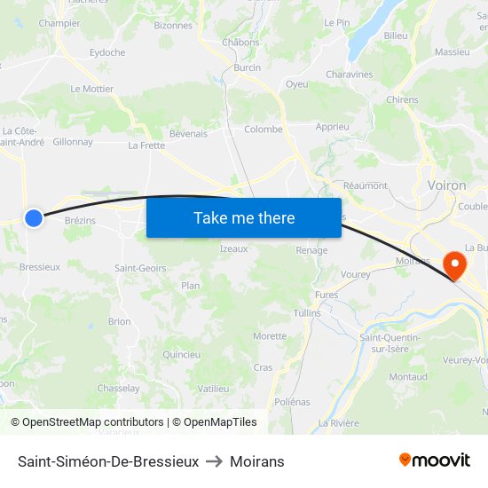 Saint-Siméon-De-Bressieux to Moirans map