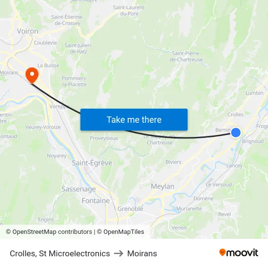 Crolles, St Microelectronics to Moirans map