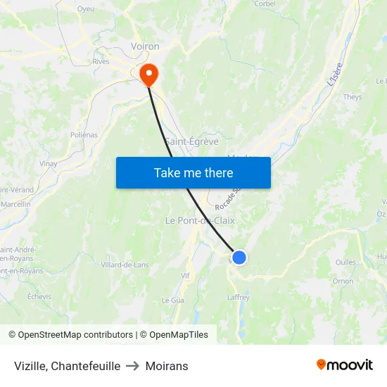 Vizille, Chantefeuille to Moirans map