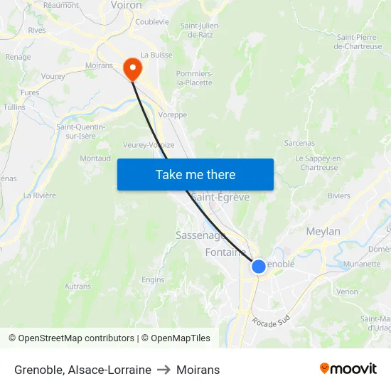 Grenoble, Alsace-Lorraine to Moirans map