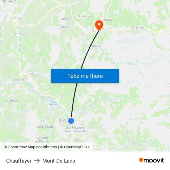 Chauffayer to Mont-De-Lans map
