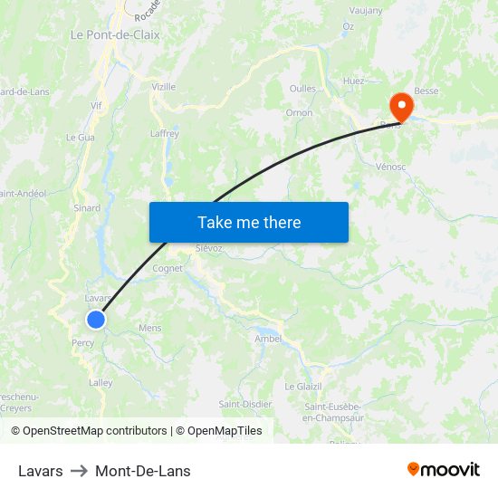 Lavars to Mont-De-Lans map