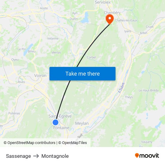 Sassenage to Montagnole map