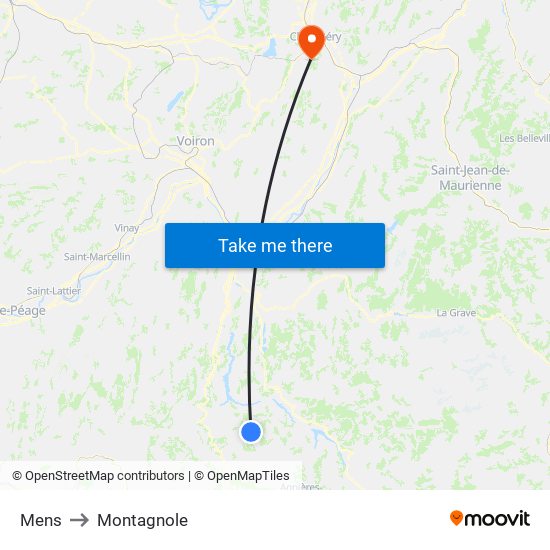 Mens to Montagnole map