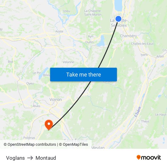 Voglans to Montaud map