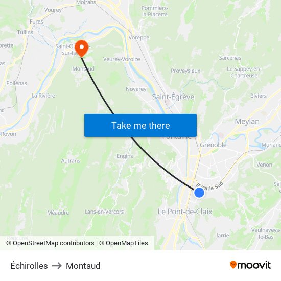 Échirolles to Montaud map