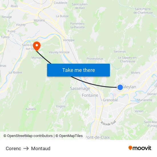 Corenc to Montaud map