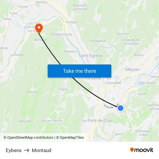 Eybens to Montaud map