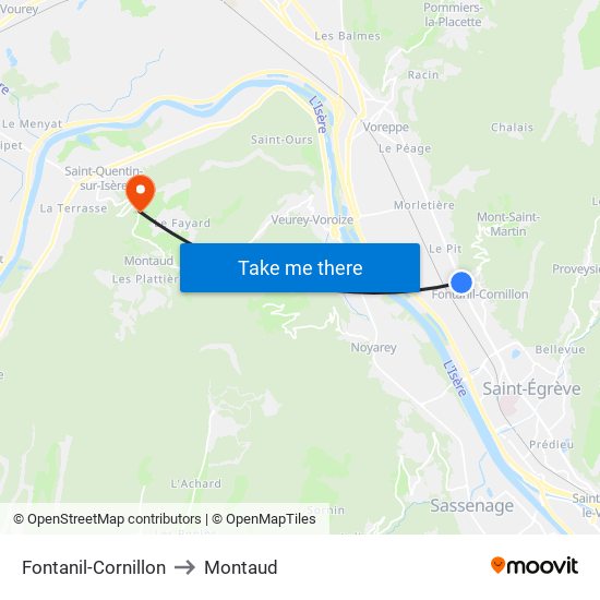 Fontanil-Cornillon to Montaud map