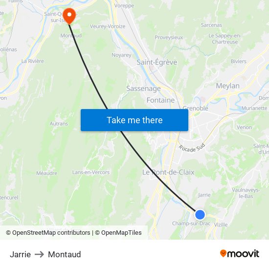 Jarrie to Montaud map