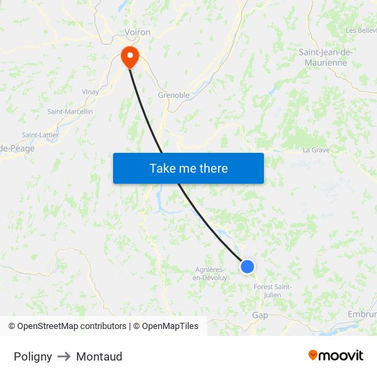 Poligny to Montaud map