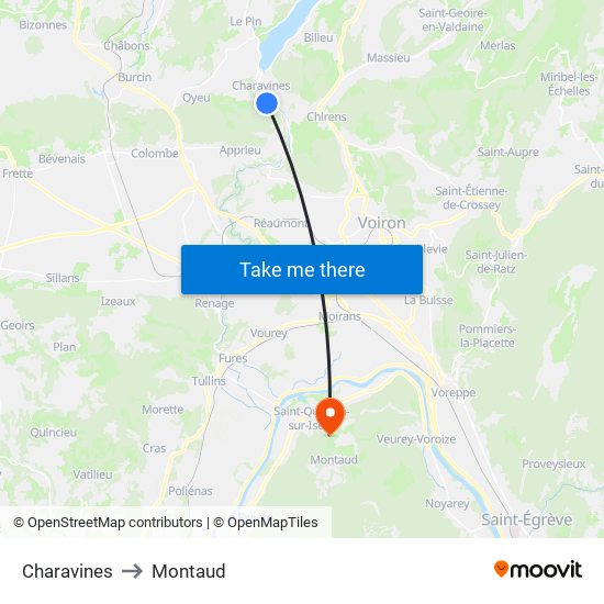 Charavines to Montaud map