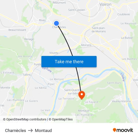 Charnècles to Montaud map