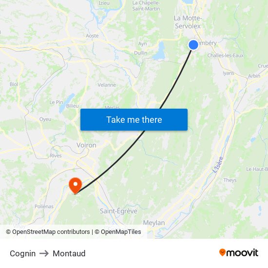 Cognin to Montaud map