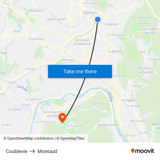 Coublevie to Montaud map