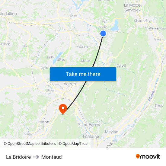 La Bridoire to Montaud map