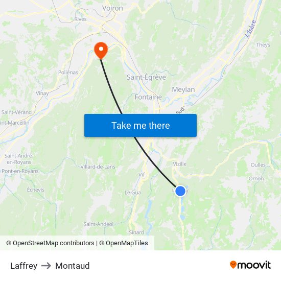 Laffrey to Montaud map