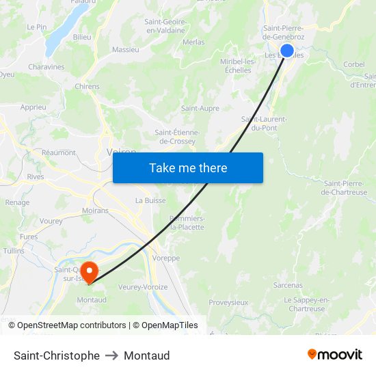 Saint-Christophe to Montaud map