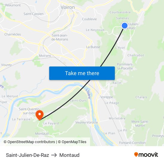 Saint-Julien-De-Raz to Montaud map