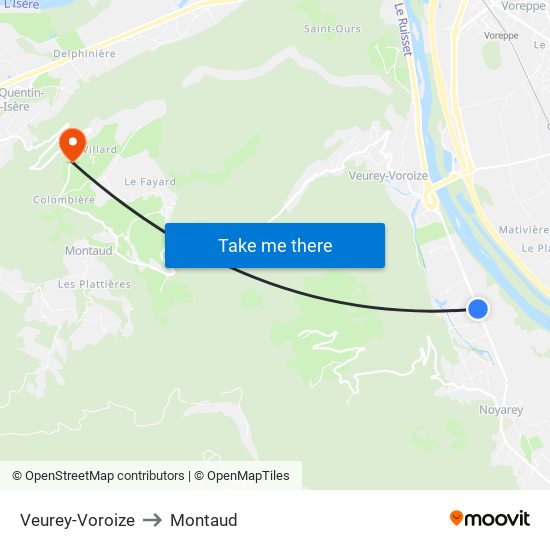 Veurey-Voroize to Montaud map